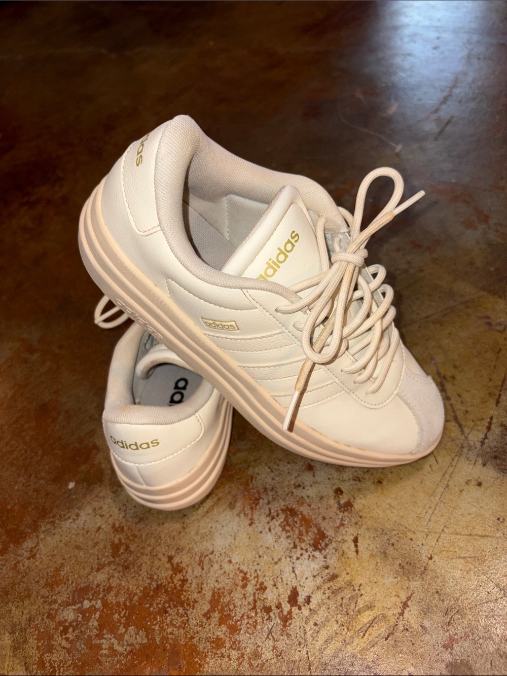 adidas White Sneakers with Gold Accents - Women's